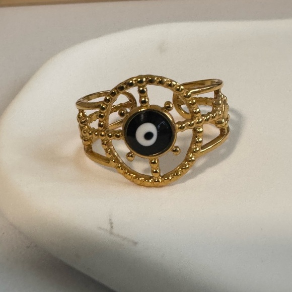 Gold Evil Eye Ring – Beaded Open Band – Size 7 – Protection Jewelry - Picture 4 of 8